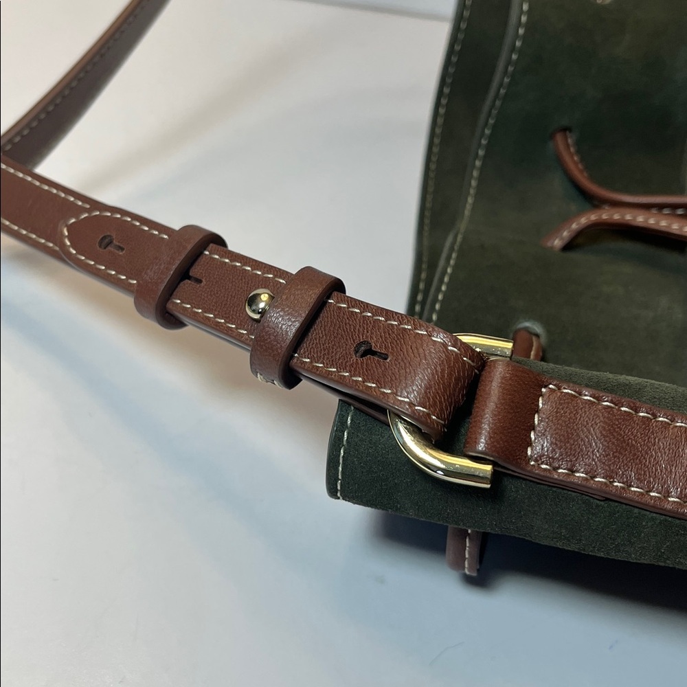 J. McLaughlin Ariana Green Suede Bucket Bag, brown leather trim - Picture 7 of 7